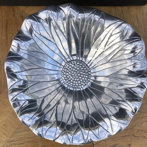 Vintage Large Pewter Serving Bowl Daisy Flower Petal Design Made in India 16” - Picture 1 of 4