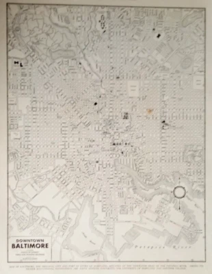 Vintage 1942 World Atlas City Map Downtown Baltimore, Maryland MD Segunda Guerra Mundial - Imagem 1 de 4