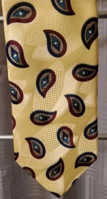Lands' End Direct Merchants Luxury Tie Yellow Paisley Printed Silk Necktie - Image 1 of 4