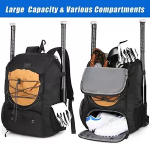"Baseball Backpack with Bat & Shoes Compartment, Softball Bag for Youth & Adults - Picture 1 of 9