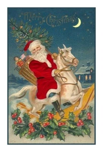 Victorian Father Christmas #5 Santa Claus on Horse Counted Cross Stitch Pattern - Picture 1 of 3