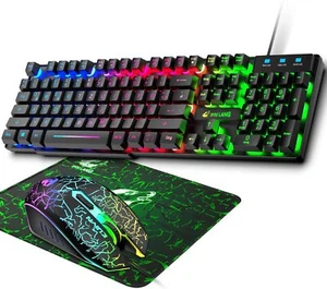 DE QWERTY-Layout Gaming-Tastatur-Maus-Set 104 Tasten Rainbow LED Wired für PCPS4 - Bild 1 von 15