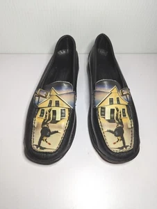 Icon Shoes Wearable Art Black Buckle Loafer Girl Doing Cartwheel Painted Size 6 - Picture 1 of 10