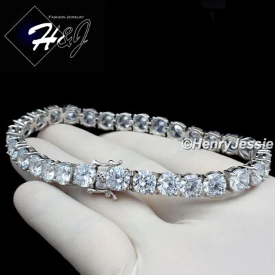 8.5 英寸男士纯色 925 纯银 7 毫米 ICY BLING CZ 1 ROW 网球手链 * 1 — 第 1/4 张图片