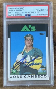 Jose Canseco autographed A's 1986 Topps Traded RC Card #20T (PSA- Auto Grade 10) - Picture 1 of 3