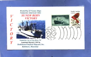 NEW BERN VICTORY Ship named: City in North Carolina Color Cachet First Day PM - Picture 1 of 1