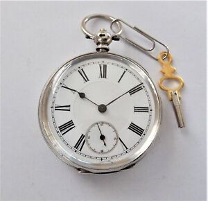 1886 SILVER CASED CYLINDER 10 JEWELLED 3/4 PLATE POCKET WATCH IN WORKING ORDER