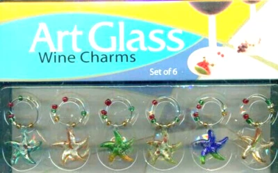 Art Glass Hand Blown Wine Charms Marker Stars - Image 1 of 2
