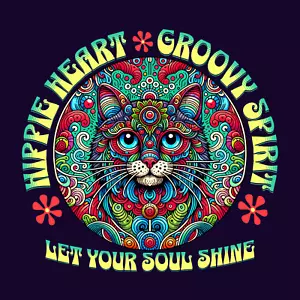 Hippie Cat Hippie Heart Unisex T- Shirt XS - 5X - Picture 1 of 14
