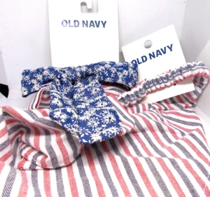 Old Navy 1 rot weiß blau Schal Stirnband + 2 Schleifen Scrungies Baumwolle waschbar - Bild 1 von 1