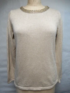 J. McLaughlin Holiday Camel Sparkle Long Sleeve Beaded Neckline Sweater SZ L EUC - Picture 1 of 7