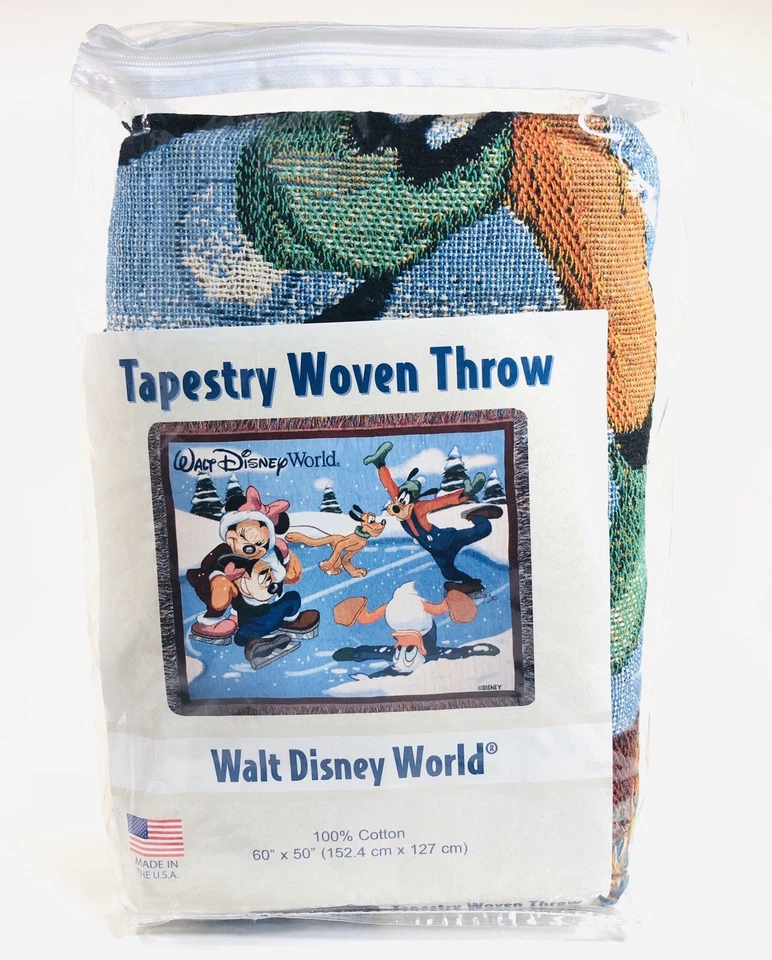 Disney World Parks Tapestry Woven Throw Winter Ice Skating Scene 60x50 Christmas