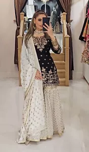 SALWAR KAMEEZ PAKISTANI INDIAN WEDDING PARTY WEAR DRESS SUIT SHARARA BOLLYWOOD - Picture 1 of 6