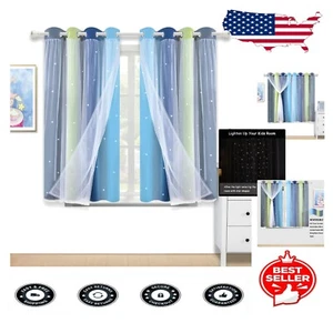 Charming Rainbow & Star Cut-Out Blackout Curtains - Perfect for Kids' Spaces - Picture 1 of 9