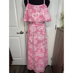 Girl's KC Parker Halter Maxi Ruffle Top Pink Sundress size 16 - Picture 1 of 9