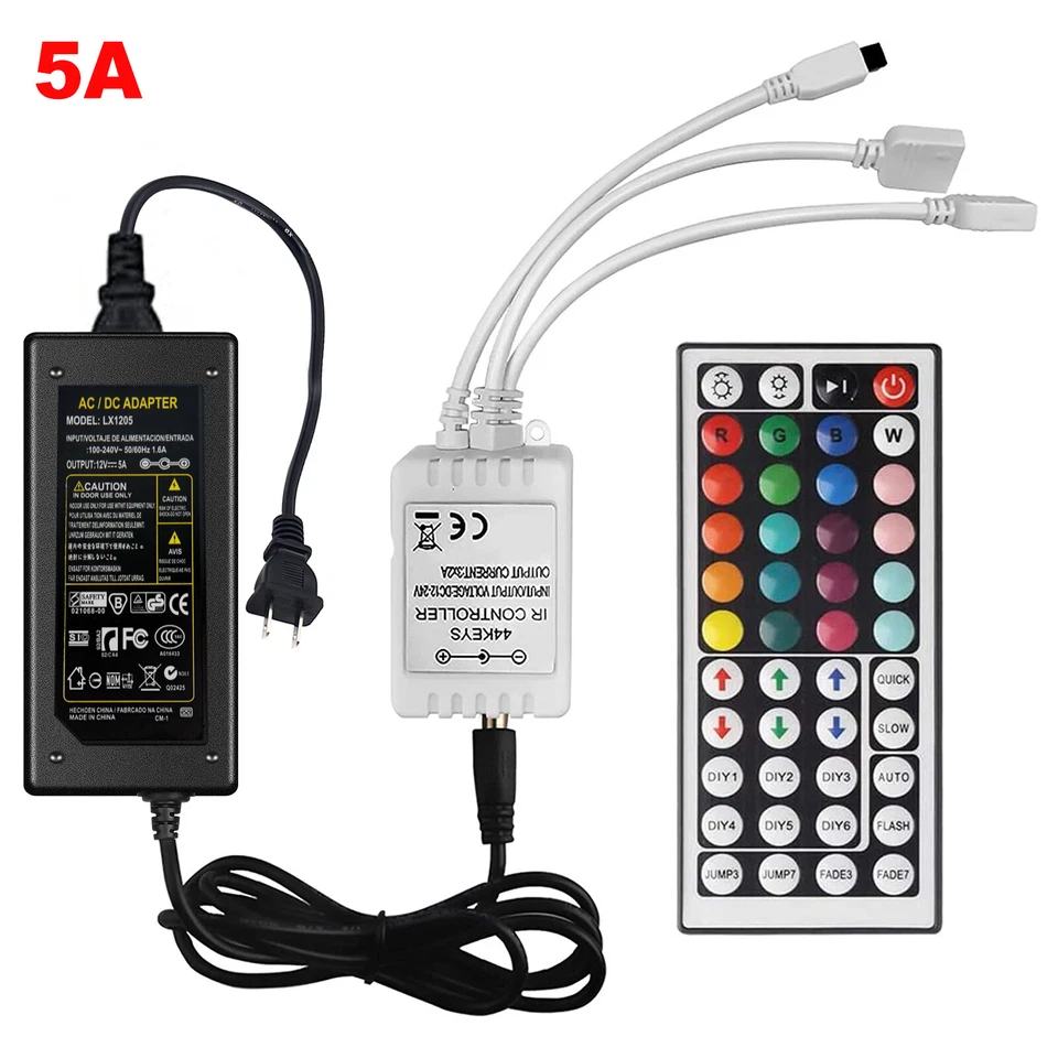 44Key IR Controller+Power Supply Adapter For 2835 3528 5050 RGB LED Strip Lights - Image 1 of 4