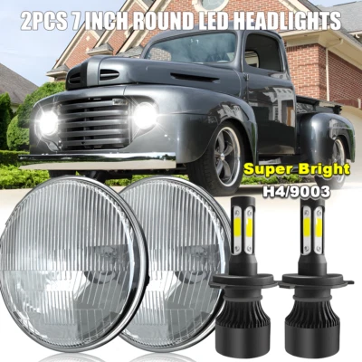 Pair 7" Inch Round LED Headlights  DRL For Ford F1 1948 1949 1950 1951 1952 - Image 1 of 4