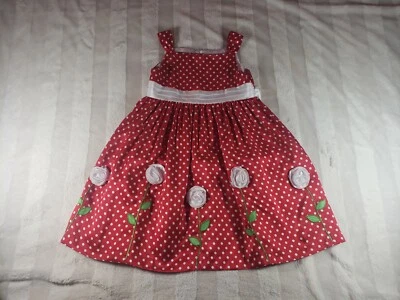 Girls American Princess Valentine Party Dress Red White Polka Dot White Flower 5 - Image 1 of 4
