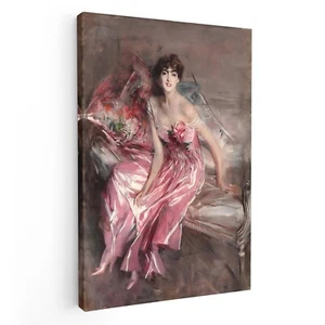 Gemälde Giovanni Boldini Canvas Leinwand "Die Dame in Rose " Holzrahmen - Bild 1 von 4