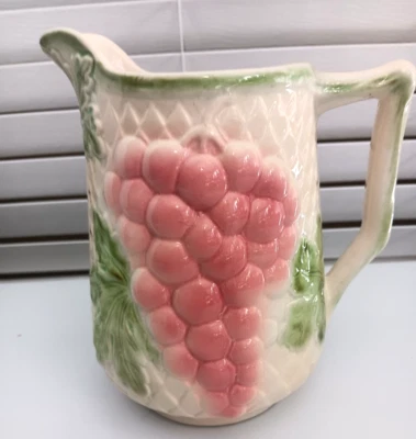 "Jarra de mayólica antigua jarra francesa de uvas y hojas de colección 7"" cerámica Francia" Foto 1 de 4