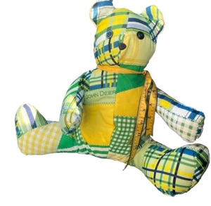 VINTAGE Handmade John Deere Teddy Grandpa Core Flannel Patch Work Yellow Green - Picture 1 of 5