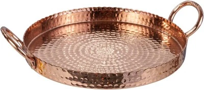 12 Inch Tabletop Copper Metal Round Display Tray, Decorative Serving Platter - Image 1 of 4