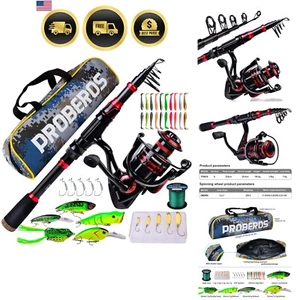 Fishing Rod and Reel Combo 6.9ft Telescopic Spinning Baitcasting Kit for Salt... - Picture 1 of 9