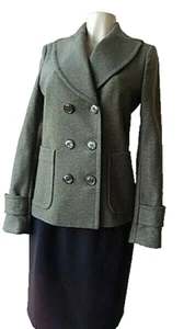 NWT Beneton Women's Jacket Short Coat Double Breasted Solid Olive Green size 6 - Picture 1 of 12