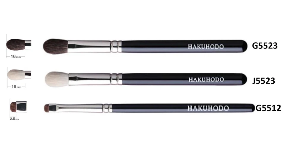 Set of 3 Hakuhodo Hand Crafted Makeup Eye Shadow Brush G5512, G5523 and J5523 - Image 1 of 4