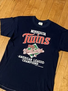 Vintage Minnesota Twins 1987 MLB World Series Champions Navy Blue T-Shirt used - Picture 1 of 7