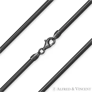 1.6mm 925 Italy Sterling Silver Black Rhodium Flexible Snake Link Chain Necklace - Picture 1 of 2