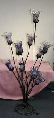 11 Lights Handmade Wrought Iron Floor Lamp Purple Multi Blown Glass Shades - Image 1 of 2