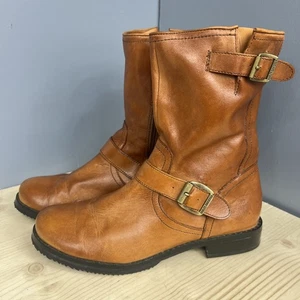 Harley Davidson Women's Brown Leather Harness Motorcycle Side Zip Boots Size 10 - Picture 1 of 12