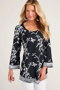 Weiche Umrandung Damen Bambus Bella Top Größe 2X Tunika leichte schwarze Bluse - Bild 1 von 9