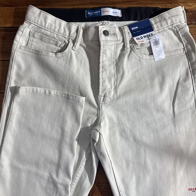 Old Navy Jeans Men's 33x30 Beige Off White Denim Slim Straight 360 Stretch NEW - Image 1 of 4