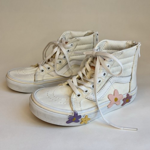 Scarpe Vans Sk8 Hi Zip Off White Tela con Applicazione Fiori Colorati Bambina Taglia 11 5