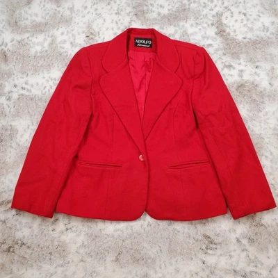 Blazer Abrigo Chaqueta Vintage Adolfo International Rojo Mujer Lana Talla 12 Foto 1 de 4