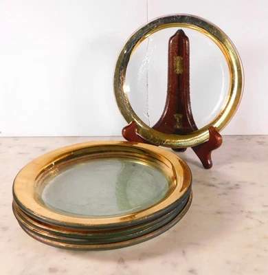 Vtg~ Annie Glass Dessert Salad Plates Set Of Five 7” D Román Gold Rim Signed EX - Image 1 of 2