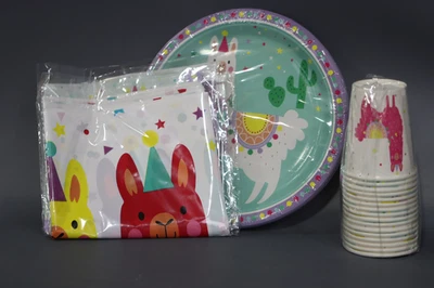 Juego de Vajilla Fiesta Cumpleaños Llama - 2 Juego de Platos, Tazas, Mantel, Servilletas Foto 1 de 4