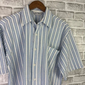 Da Vinci California Nautical Blue Striped Seersucker Casual Button Shirt MEDIUM - Picture 1 of 7