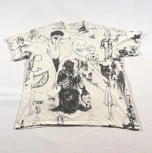 FuckingAwesome White Sketch Streetwear ART AOP VTG Y2K Skate Tee T-shirt Sz L - Picture 1 of 7