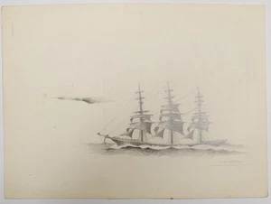 drawing ZEICHNUNG SKIZZE Lapislazuli auf Papier 1900 "SEGELSCHIFF BOOT SCHIFF" 63 - Bild 1 von 2