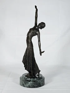 Dimitri Chiparus anmutige Art Deco Tänzerin Mädchen im Rock Bronzeskulptur Marmor - Bild 1 von 10