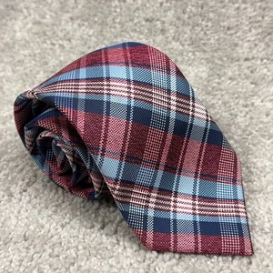 Perry Ellis Polyester Tie Plaid Red White Blue Office Patriotic Academia - Picture 1 of 7