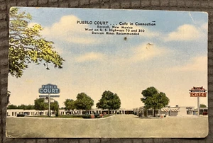 Antike Leinen Postkarte - Pueblo Court Motel & Village Café, Roswell, New Mexico - Bild 1 von 2