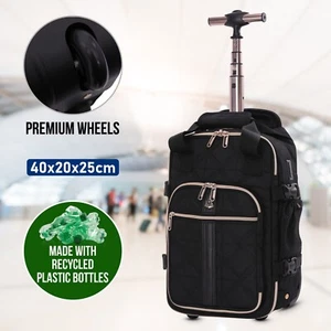 Aerolite 40x20x25 Ryanair Maximum Size Backpack Trolley Bag with 2 Wheels - Picture 1 of 10