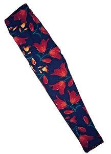 NWT LuLaRoe Kids' S/M Red Tulip Floral NAVY BLUE Leggings PRETTY UNICORN  - Picture 1 of 2