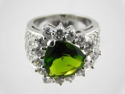 Anillo grande de plata esterlina verde blanco circonita cúbica circonita cúbica 925 Foto 1 de 4