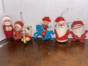 Vintage Felt And Blow Mold Ornaments. 4 Blows, 1 Stuffed, 1 Korean Santa See Pic - Picture 1 of 17