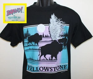 90s Yellowstone bison Old Faithful geyser vintage t-shirt black cotton poly - Picture 1 of 9